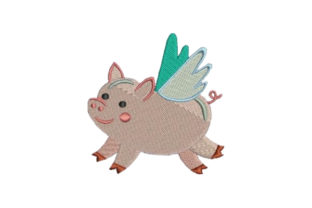 Cute Flying Pig Embroidery Design
