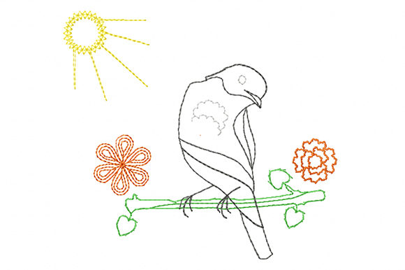 Oriole Bird and Sun Embroidery